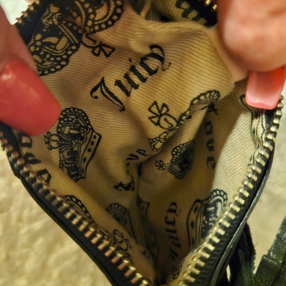 RARE 👑 JUICY COUTURE Y2K Black Genuine Leather Keychain Coin Wallet - Picture 4 of 9